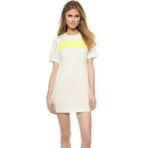 💖 Elizabeth and James Chelle Shift Dress | Laser Cut Lace | White & Neon | XS